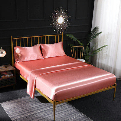 Nordic Style Satin Bedding Set - Queen and King Size Fitted Sheet with 4-Piece Set
