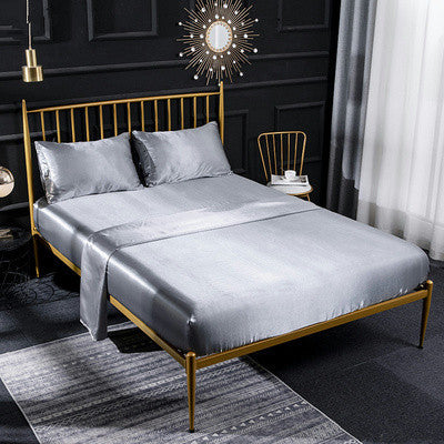 Nordic Style Satin Bedding Set - Queen and King Size Fitted Sheet with 4-Piece Set