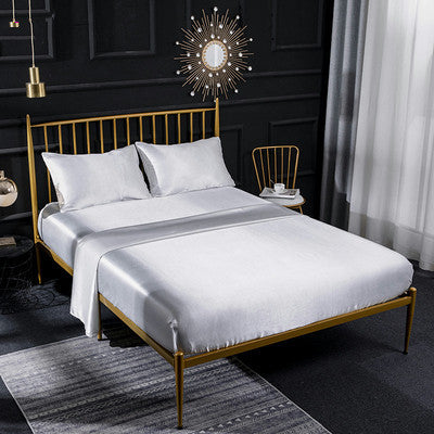Nordic Style Satin Bedding Set - Queen and King Size Fitted Sheet with 4-Piece Set
