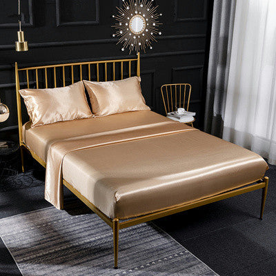 Nordic Style Satin Bedding Set - Queen and King Size Fitted Sheet with 4-Piece Set