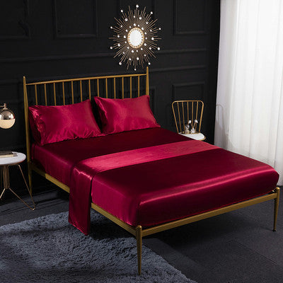 Nordic Style Satin Bedding Set - Queen and King Size Fitted Sheet with 4-Piece Set
