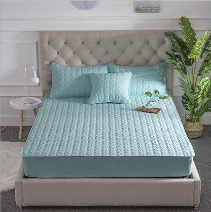 Solid Color Bed Sheet - Quilted Cotton Bedspread with Non-Slip Mattress Cover