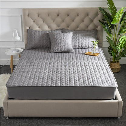 Solid Color Bed Sheet - Quilted Cotton Bedspread with Non-Slip Mattress Cover