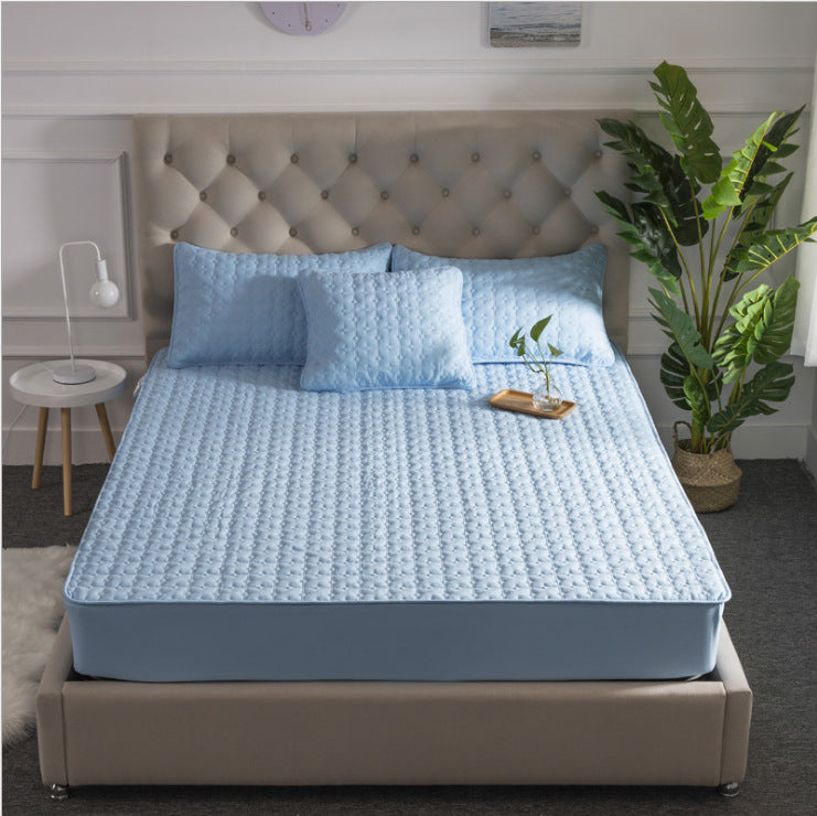 Solid Color Bed Sheet - Quilted Cotton Bedspread with Non-Slip Mattress Cover