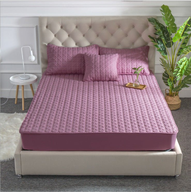 Solid Color Bed Sheet - Quilted Cotton Bedspread with Non-Slip Mattress Cover