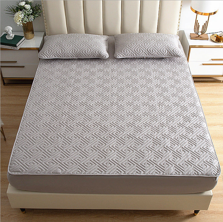 Solid Color Bed Sheet - Quilted Cotton Bedspread with Non-Slip Mattress Cover