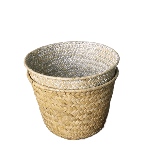 Chic Straw Green Plant Pot & Sundries Storage Basket