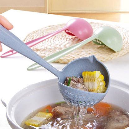 Nordic-Inspired Wheat Straw Long-Handled Soup Ladle with Colander Function