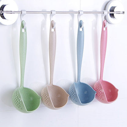 Nordic-Inspired Wheat Straw Long-Handled Soup Ladle with Colander Function