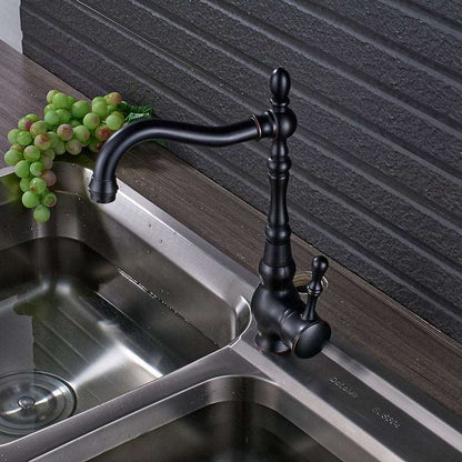 Black Bronze Kitchen Faucet with Ceramic Handle - Hot and Cold Water Mixer