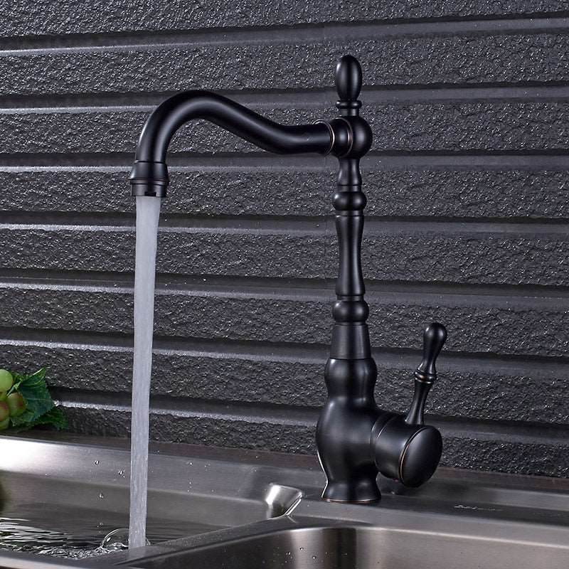 Black Bronze Kitchen Faucet with Ceramic Handle - Hot and Cold Water Mixer