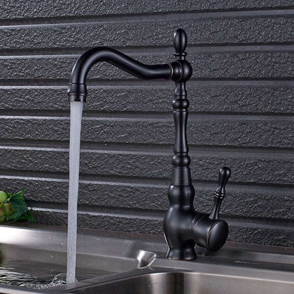 Black Bronze Kitchen Faucet with Ceramic Handle - Hot and Cold Water Mixer