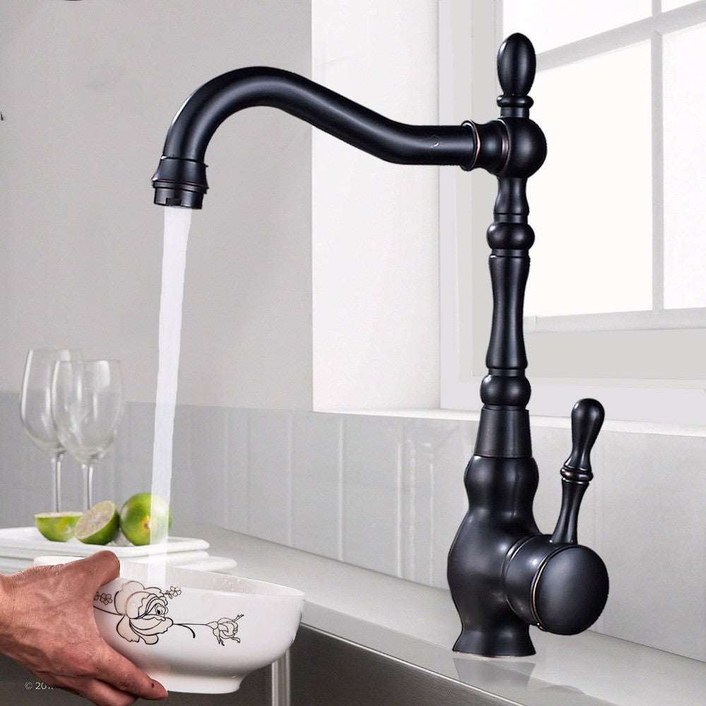 Black Bronze Kitchen Faucet with Ceramic Handle - Hot and Cold Water Mixer