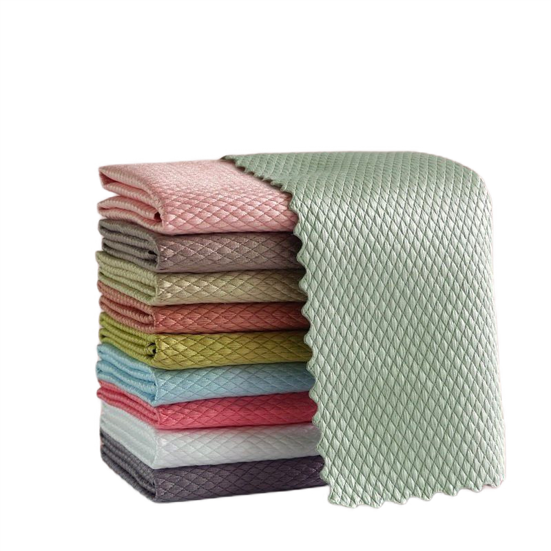 Fish Scale Pattern Bamboo Kitchen Towels - Seamless Cleaning and Superior Absorbency"