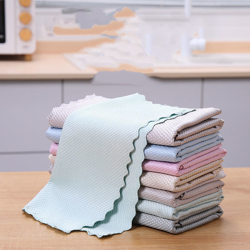 Fish Scale Pattern Bamboo Kitchen Towels - Seamless Cleaning and Superior Absorbency"