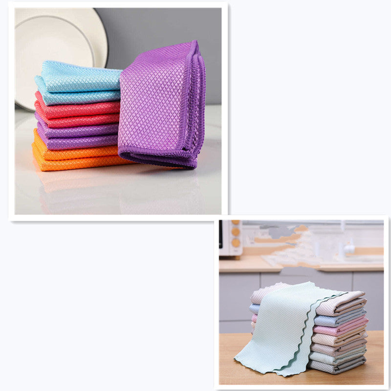 Fish Scale Pattern Bamboo Kitchen Towels - Seamless Cleaning and Superior Absorbency"