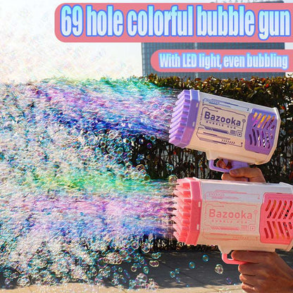 Bubble Rocket 69-Hole Soap Bubble Machine Gun with Lights for Kids