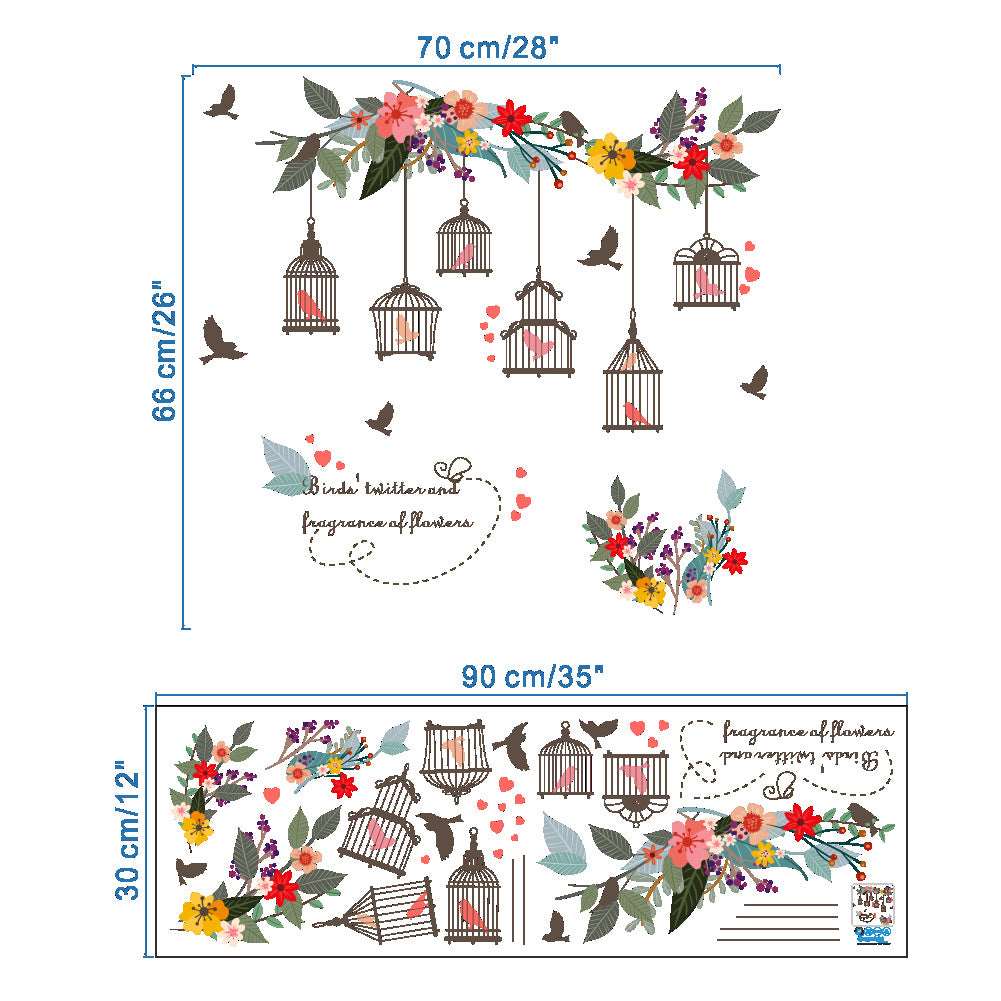 Chinese Flower Vine Bird Cage Wall Sticker - Elegant Room Decor