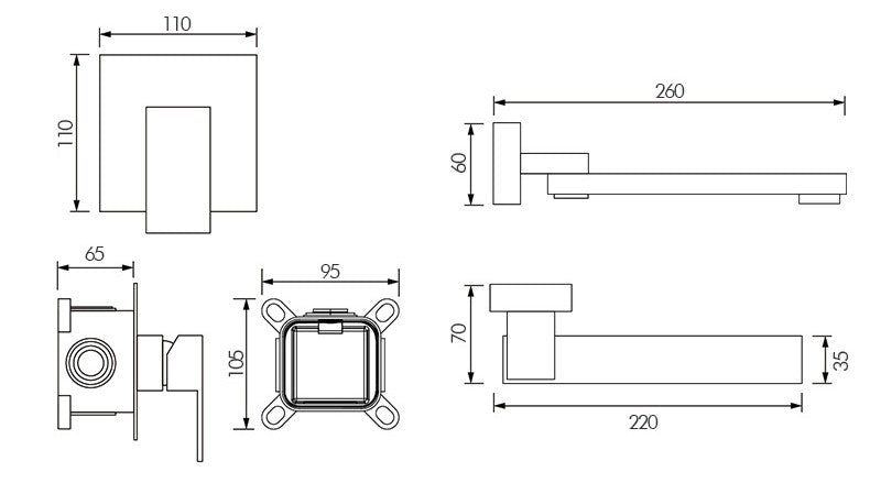 Modern Built-in Wall Type Basin Faucet - Rotatable Hot and Cold Water Mixer