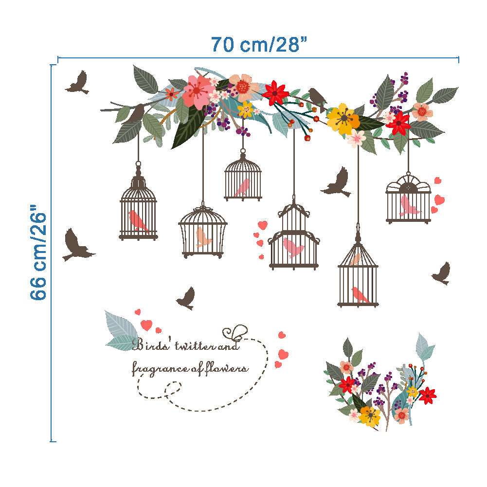 Chinese Flower Vine Bird Cage Wall Sticker - Elegant Room Decor