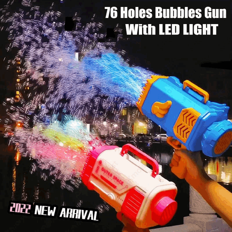 Bubble Rocket 69-Hole Soap Bubble Machine Gun with Lights for Kids