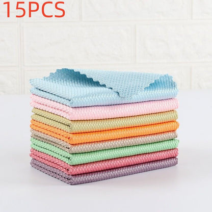 Fish Scale Pattern Bamboo Kitchen Towels - Seamless Cleaning and Superior Absorbency"