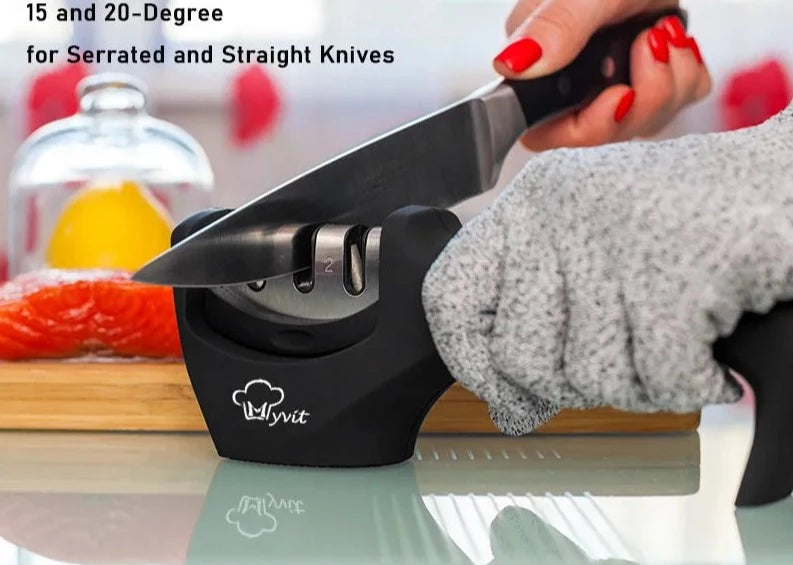 MYVIT 3-Stage Knife Sharpener with Ergonomic Handle