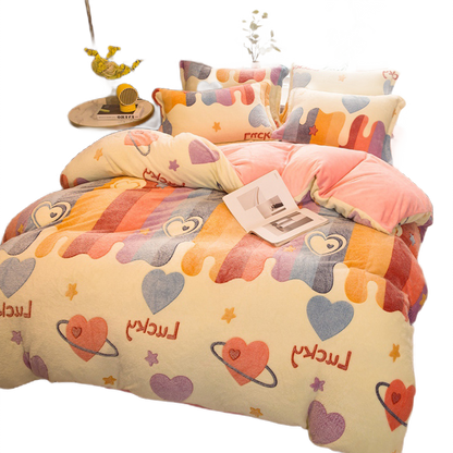 Milk Velvet Duvet Set - Double-Sided Comfort in Charming Designs