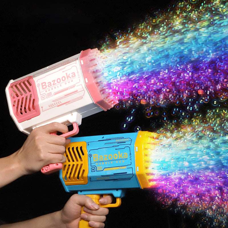 Bubble Rocket 69-Hole Soap Bubble Machine Gun with Lights for Kids