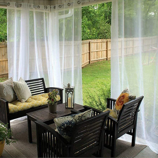 ShadeBreeze Outdoor Waterproof Door Curtain - Elegant White Mesh
