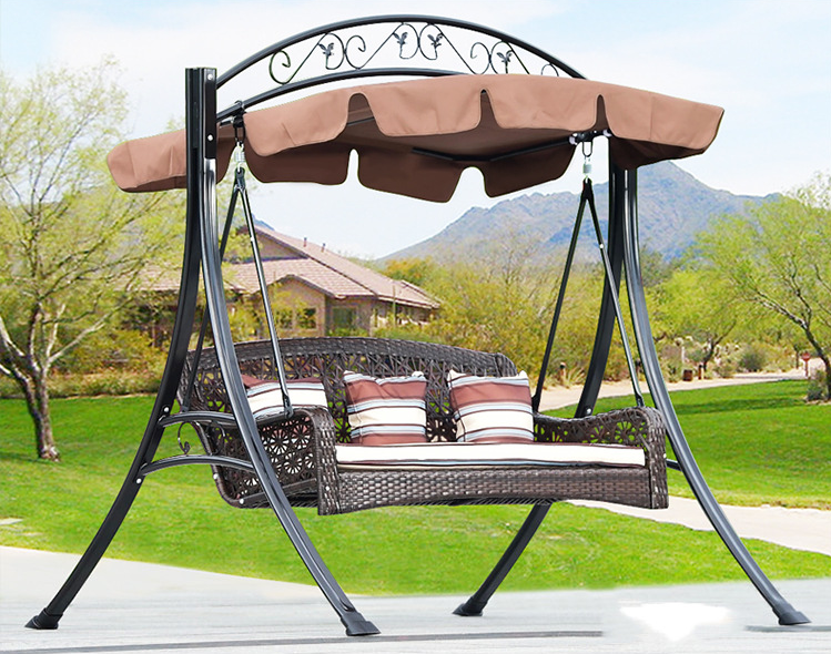 Modern Metal Frame LED Patio Swing Chair - Three-Seat Hanging Outdoor Seat