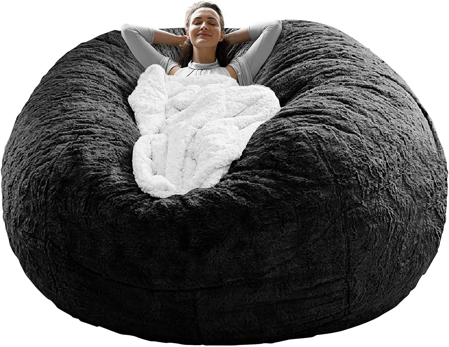 5ft Black Bean Bag Chair Cover - Plush Comfort and Versatility for Any Space