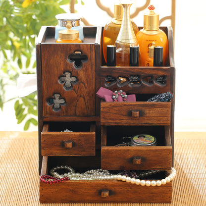 Wooden Retro Cosmetic Organizer Storage Box Rack