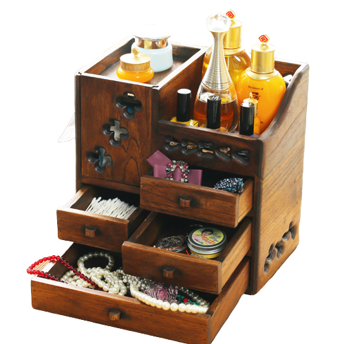 Wooden Retro Cosmetic Organizer Storage Box Rack