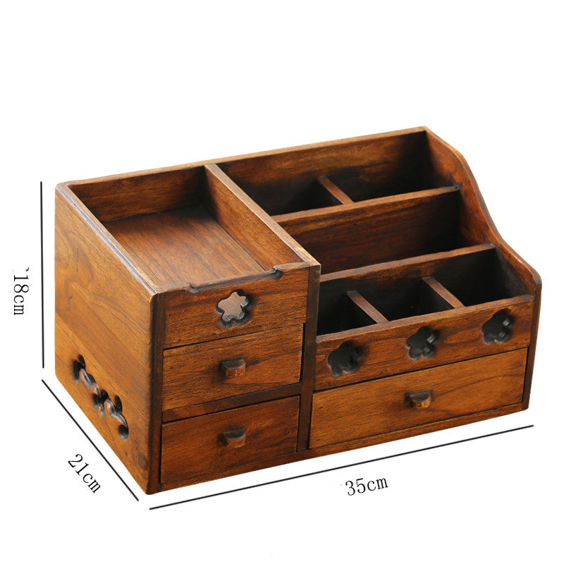 Wooden Retro Cosmetic Organizer Storage Box Rack