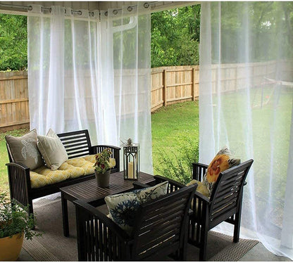 ShadeBreeze Outdoor Waterproof Door Curtain - Elegant White Mesh